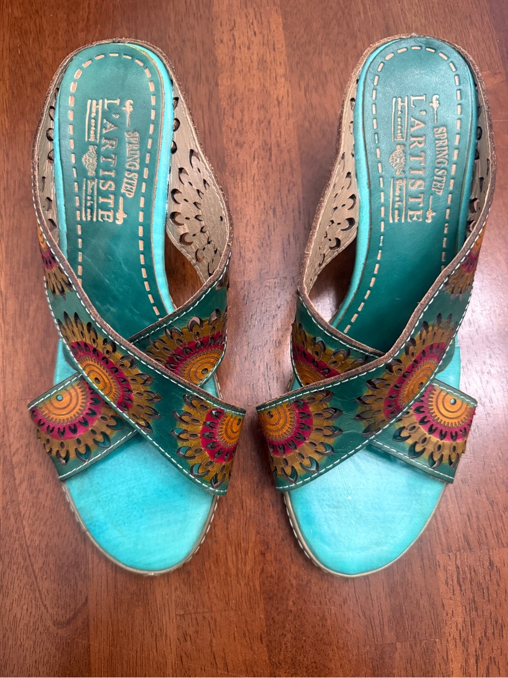 Springstep L’Artiste Size 9.5 (40) Teal Wedge Sandals